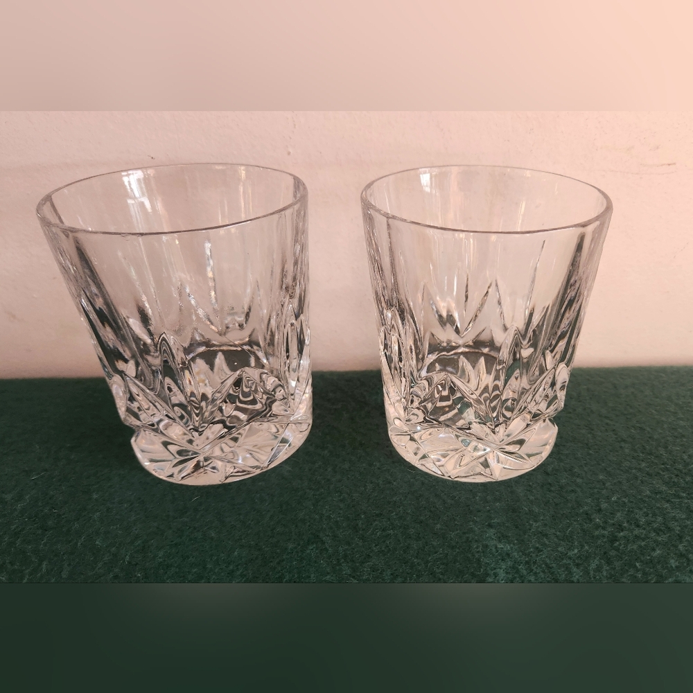 Pair Crystal Rock Glasses EAPG Whiskey Cocktail Barware Cut Vintage